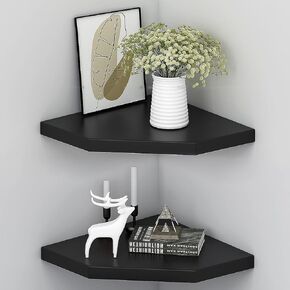 RANK Floating Corner Shelves Wall Mounted Display Organizer Storage Shelf Set of 2 for Bathroom, Bedroom, Living Room, Kitchen, Office and More (Black)