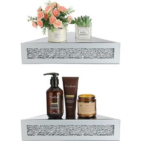 Sumnacon Corner Mounted Floating Shelves 2 Pcs Crushed Diamond Display Shelves for Wall Stylish Floating Wall Shelf for Plants Mirrored Wall Mounted Floating Shelf for Living Room,Bathroom Wall Decor