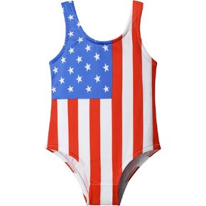 KANGKANG 4th of July Swimsuit Girls One Piece Swimwear Girls Bathing Suit Size 6 American Flag Bathing Suit Girls Swimsuit Size 7 Independence Day Tankini 6-7 Years