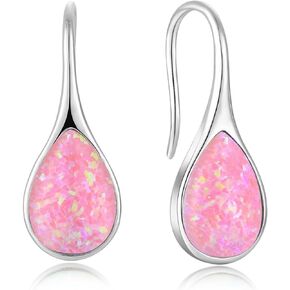 White Opal Earrings 925 Sterling Silver Hook Drop Teardrop Gemstone Earrings October Birthstone Dangle Earrings Jewelry Valentine's Day Gift for Women