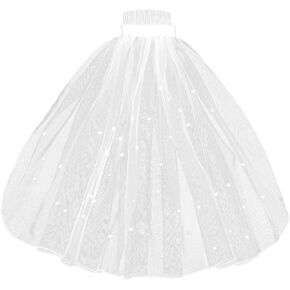 1 PCS Bachelorette Veil, Teaaha Elegant 1Tier White Bridal Veil with Rhinestone - 15" Short Tulle Veil with Comb Layer Hair Clipfor Women and Girls