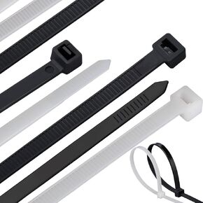 Zip Ties 18 inch Zip Tie Heavy Duty (BULK PACK OF 100)18 Inch Large Cable Ties in Black and White, 60lb Strength Nylon Tie Wraps for Binding Fences, Tying Cables, Wires, Organization