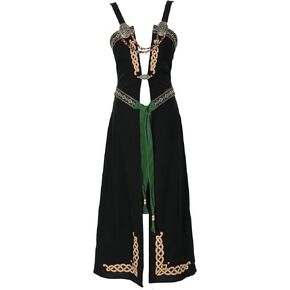 miccostumes Women's Retro Dress Medieval Viking Linen Blend Apron with Belt and Brooch