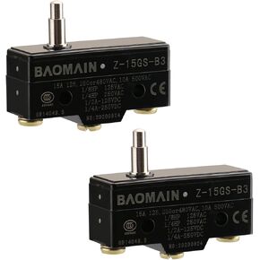 Baomain 2PCS Z-15GS-B3 General Purpose Basic Switch, Slim Spring Plunger, Screw Terminal, 0.5mm Contact Gap, 15A Rated Current