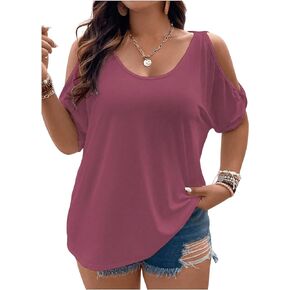 SOLY HUX Women's Plus Size Cold Shoulder T Shirt Scoop Neck Loose Summer Casual Tee Tops