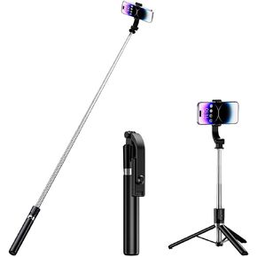 Selfie Stick, 51 inch Extendable and Portable Stable Selfie Stick Tripod with Wireless Remote Shutter Compatible with iPhone Android Smartphone for Video Recording, Photo