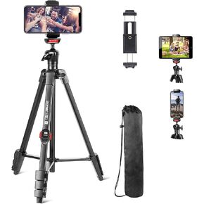 Cell Phone Tripod, 54“ Aluminum Travel Selfie Stick Phone Stand Tripod for iPhone and Android Cellphone & Camera with Shutter,Cellphone Tablet Holder,Upgrade Ball Head and Carrying Bag