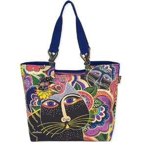 Laurel Burch Shoulder Tote 21"X5"X15", Carlotta's Cats Blue