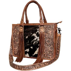 American Darling Tote ADBG230BKW Hand Carved Leather and genuine Cow Hide