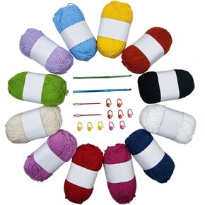 1312 Yards 50gx12 Colors Milk Cotton Yarn 4 Ply Yarn for Crafts Bulk with 2 Crochet Hooks, 2 Weaving Needles, 10 Stitch Markers, Perfect Beginner Crochet Yarn for Crocheting Kit DIY Gift