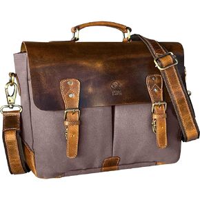 Leather Canvas Messenger Bag for Men Women - Vintage Laptop Satchel Leather Briefcase by Rustic Town (15 Inch, Dark Grey)
