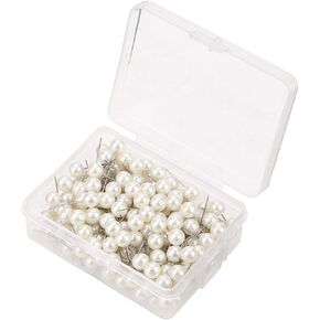 200pcs Tacks Push Pins, Round Plastic Head and Steel Point, Decorative DIY Tool for Home on Map,Bulletin Board or Cork Boards, Drawing Pin(Pearl White)