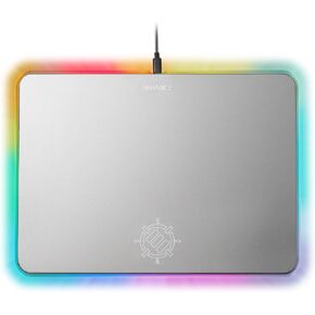 ENHANCE Metal LED Gaming Mouse Pad - Metal Mouse Pad with Large Aluminum Alloy Surface, Multi-Color Transparent Edges, Non-Slip Rubber Grip, & Sleek Precision Tracking for Esports - Silver