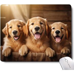 Cute Dog Mouse Pad,Three Adorable Golden Retrievers Healing Smiles That Blend Seamlessly with The Warmth of a Lazy Afternoon Sun Mouse Pad, Non-Slip Rubber Base Mousepad Waterproof for Kids Desk Pad
