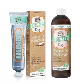 Dr. Ginger's Coconut Oil Care 2pc Bundle, All-Natural Toothpaste (4oz) & Mouthwash (14fl oz) for Fresh Breath, Gum Health, Brightening, & Plaque Prevention, Ultimate Oral Care, Coconut Mint Flavor