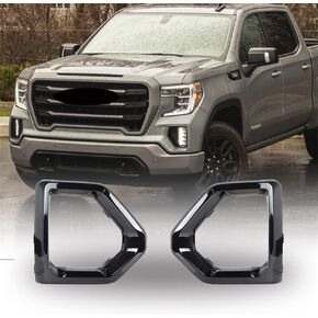 labwork Front Bumper Fog Light Outer Bezel Cover Black Replacement for 2019-2021 GMC Sierra Denali SLT AT4 Driver & Passenger Side