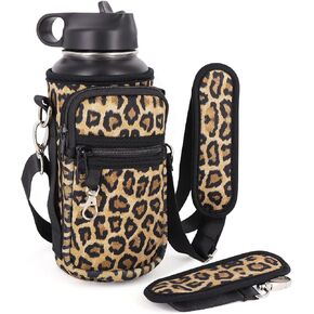 حامل زجاجة مياه من AJLTPA حامل حقيبة بأكمام 32oz 40oz 64oz، غطاء زجاجة مياه معزول على الجسم مع حزام مبطن وجيبين للمشي لمسافات طويلة والتخييم