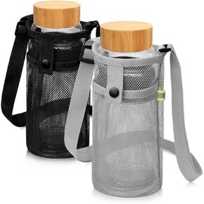 M&C Music Color Water Bottle Bag Holder with Strap 2 Pcs, Water Bottle Carrier with Adjustable Shoulder Strap with Pocket Beach Bottle Bag Sling for Hiking Walking Cross Body