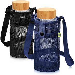 حامل حقيبة زجاجات المياه الملونة من إم آند سي مع حزام قطعتين، حامل زجاجة مياه مع حزام كتف قابل للتعديل مع جيب حقيبة زجاجات الشاطئ للمشي لمسافات طويلة والمشي عبر الجسم (أسود/وردي، صغير) in Kuwait