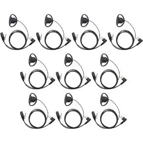 Karier 2 Pin D Shape Earpiece Headset with PTT Mic for Motorola CLS1410 CLS1110 CP200 CP185 CP040 CP1200 GP300 GP2000 GP88 GP3188 Walkie Talkies(10 Pack)