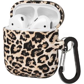 متوافق مع حافظة AirPods غطاء حماية من السيليكون الناعم لطيف لـ AirPods 2 &1 للنساء مع سلسلة مفاتيح أمامية LED مرئية الفهد الفهد