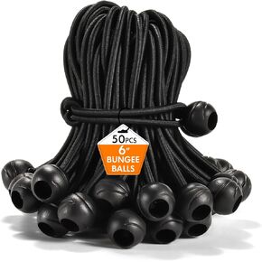50 Pack Tarp Bungee with Balls, Heavy Duty Ball Bungee Cords, UV Resistant Canopy Tarp Tie-Down - for Indoor & Outdoor, Camping, Tents, Cargo (White, 9'')