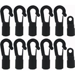 YYST 10 Pcs Bungee/Shock Cord Hook Fixed End Tabbed S Hooks for 1/4" (6MM) Bungee to Use on Kayaks (Straight 10 Pcs)