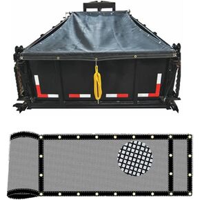 Dump Trailer Tarp Mesh with Grommets/Heavy Duty Dump Truck Tarp with Tough Vinyl- Coated Fabric Inside of Double 6'' Pockets, Applied on Dump Truck and Trailer Tarp System (7'X14', Black)