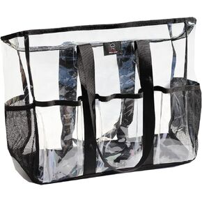 ESVAN Utility Clear Tote Bag with 5 Exterior Pockets Stadium Approved Perfect Gifts for Work,Beach