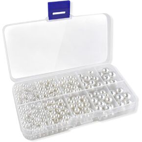 800 Pcs White Pearl Beads for Jewelry Making Pearls Bracelet Kit Loose Spacer Bead for Bracelets Necklace Crafts DIY 4mm 5mm 6mm 8mm 10mm Round Craft Bead with Hole Vase Decoration Supplies (White)