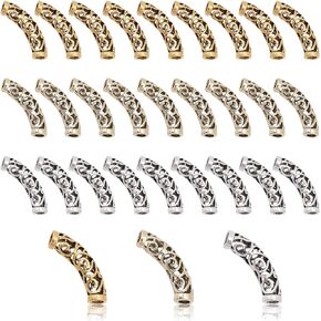 PH PandaHall 3 Colors Curved Tube Beads, 30pcs Twist Tube Slide 32mm Metal Loose Spacers Hollow Noodle Beads Tibetan Style Beads for Jewelry Necklace Bracelet Making, Hole: 4mm