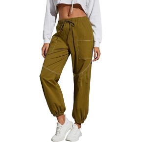 Women Baggy Cargo Pants Drawstring High Waist Hiking Pants Casual Cinch Bottom Y2k Jogger Trousers with Pockets