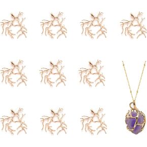 10pcs Branch Shape Blanks Prong Pendant Settings, Bezel Pendant Trays, Handmade Claw Pendant, Bead Cap Bail End with Loops, Trays Metal Pendant for DIY Necklace Jewelry Craft