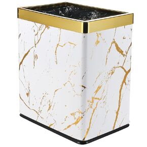 Small Office Trash can Bedroom Wastebasket,Rectangle Slim Bathroom Kitchen Garbage can 2.6Gallon(Black Gold Marble)