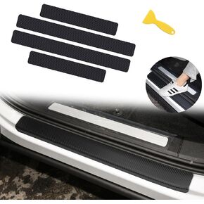 Universal Anti Scratch Stickers 4D Carbon Fiber Graphic Pattern Car Door Entry Guard Sill Scuff Plate Rear Bumper Protectors Front and Back 4 Door (Black) 4pcs