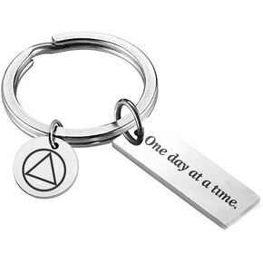Sobriety Keychain One Day at a Time Keychain Addiction Recovery Inspirational Jewelry Motivational Gifts