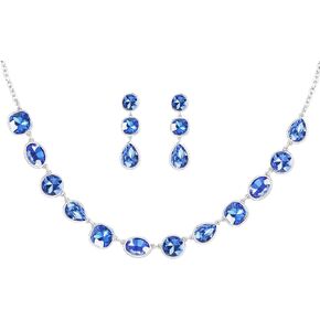 Rhinestone Gemstone Necklace Earrings Jewelry Set for Women Gifts for Wife Mom Bride Bridesmaid Friend Sister