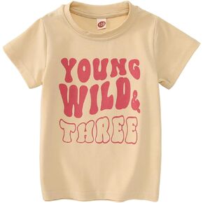 Young Wild and Three Shirt 3 Year Old Birthday Outfit Girl Third Party Tshirt 3rd Birthday Gift Short Sleeve Shirt Pink