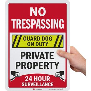 SmartSign “No Trespassing - Private Property, Guard Dog On Duty, 24 Hour Surveillance" Sign | 10" x 14" 3M Engineer Grade Reflective Aluminum