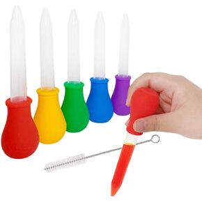 Jumbo Rainbow Color Liquid DROPPERS 5 Pieces 5ml - Jumbo Silicone Tip Clear Plastic Pipettes Science Experiments Laboratory Liquid Transfer Mixing Color Art Craft Activity