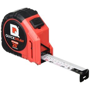 شريط قياس ذاتي التحديد QUICKDRAW PRO بطول 25 قدمًا - شريط قياس أول مع قلم رصاص مدمج - شريط فولاذي بدرجة المقاول - مسطرة شريط قفل كهربائي بطول 25 قدمًا