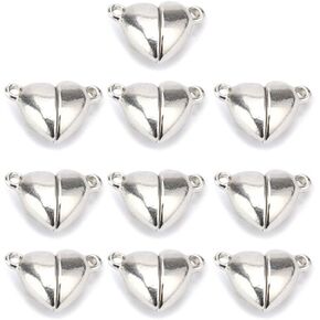 10Pcs Silver Friendship Heart Charm Necklaces,Metal Love Buckle Pendant Heart Shape Necklace Clasp Closures Bracelet Extender Jewelry Clasps Jewelry Findings