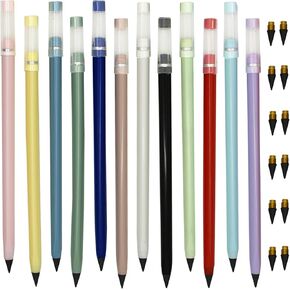 Maydahui 12 PCS Everlasting Pencil Inkless Eternal Pencil with Eraser Magic Pencil Infinity Reusable Pencil with 12 Replaceable Nibs Macaron Morandi Colors for School Students Party Office in Saudi Arabia