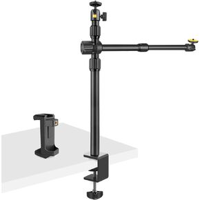 Hemmotop Overhead Camera Mount Stand, 14"-32.7" Adjustable Tabletop Camera Mount Arm, Phone Stand with Table C-Clamp and 2 Ball Heads for Live Streaming, Photo Video Shooting OS-03