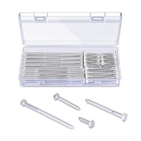 60 Pcs 1/4" x 1" to 4" Hex Lag Screws, 304 Stainless Steel Lag Bolts Partial Thread, Hexagon Head Heavy Duty Wood Screws