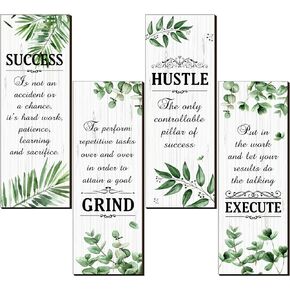 Honoson 4 Pcs Inspirational Office Wall Decor Motivational Rustic Wall Art Inspirational Hanging Wooden Wall Plaques Sayings Motivational Quote Signs for Office Bedroom Living Room (Plants Style)