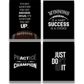 Govivo Inspirational Football Quote Wall Art - Set of 4 Motivational Football Prints - Football Room Decor - Football Wall Art for Boys Bedroom, Locker Room, or Coach Gift - 8x10 unframed prints