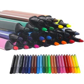 Washable Marker Coloring Pens Set, 24 Assorted Colors Drawing Pen Kit Water Color Medium Fine Tip Broad Line Art Markers for Kids and Adult Coloring Books Doodling Manga Comic Sketching
