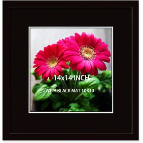 14x14 Picture Frame Black Solid Wood for Black Mat 10x10 Wall Mounting Square Poster Frames