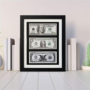 Tabletop picture frame, Dollar Bill Frame ,Multi Dollar Bill Frame Display,Multiple Dollar Bill Frame Display for Wall,first dollar bill frame (with black mat) , real glass, easel and wall mount.